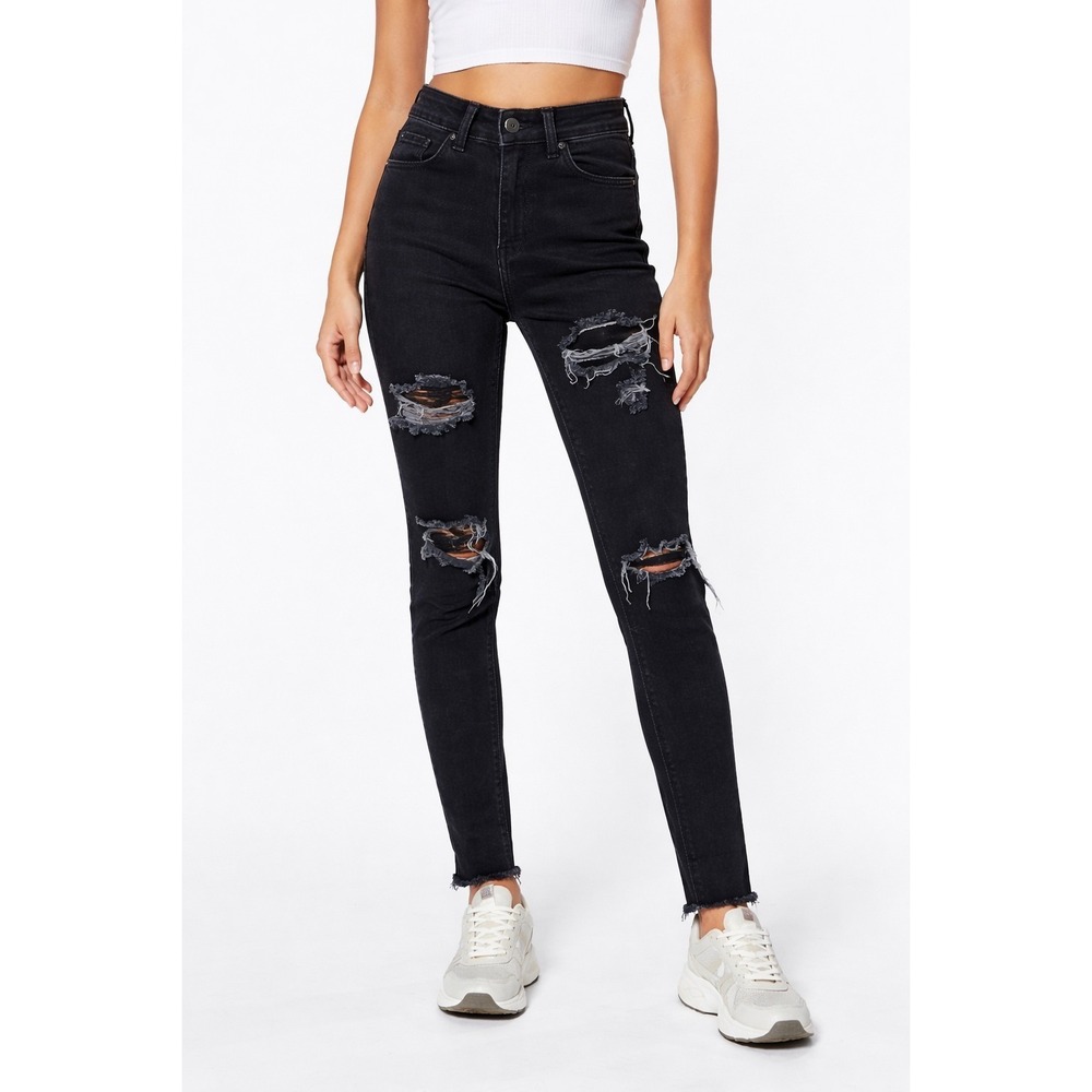 Silence & Noise‎ Hi Rise Skinny Black Distressed Raw Hem Jeans Women's size 27